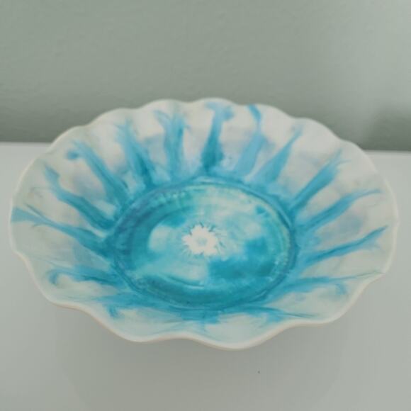 Pier 1 One Imports Marble Wave Turquoise Melamine Coastal Beach Lake 4 Bowl Set - Picture 4 of 9
